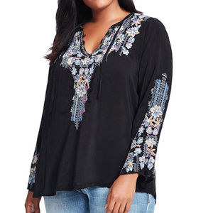 JOHNNY WAS Embroidered Black Tanya Blouse